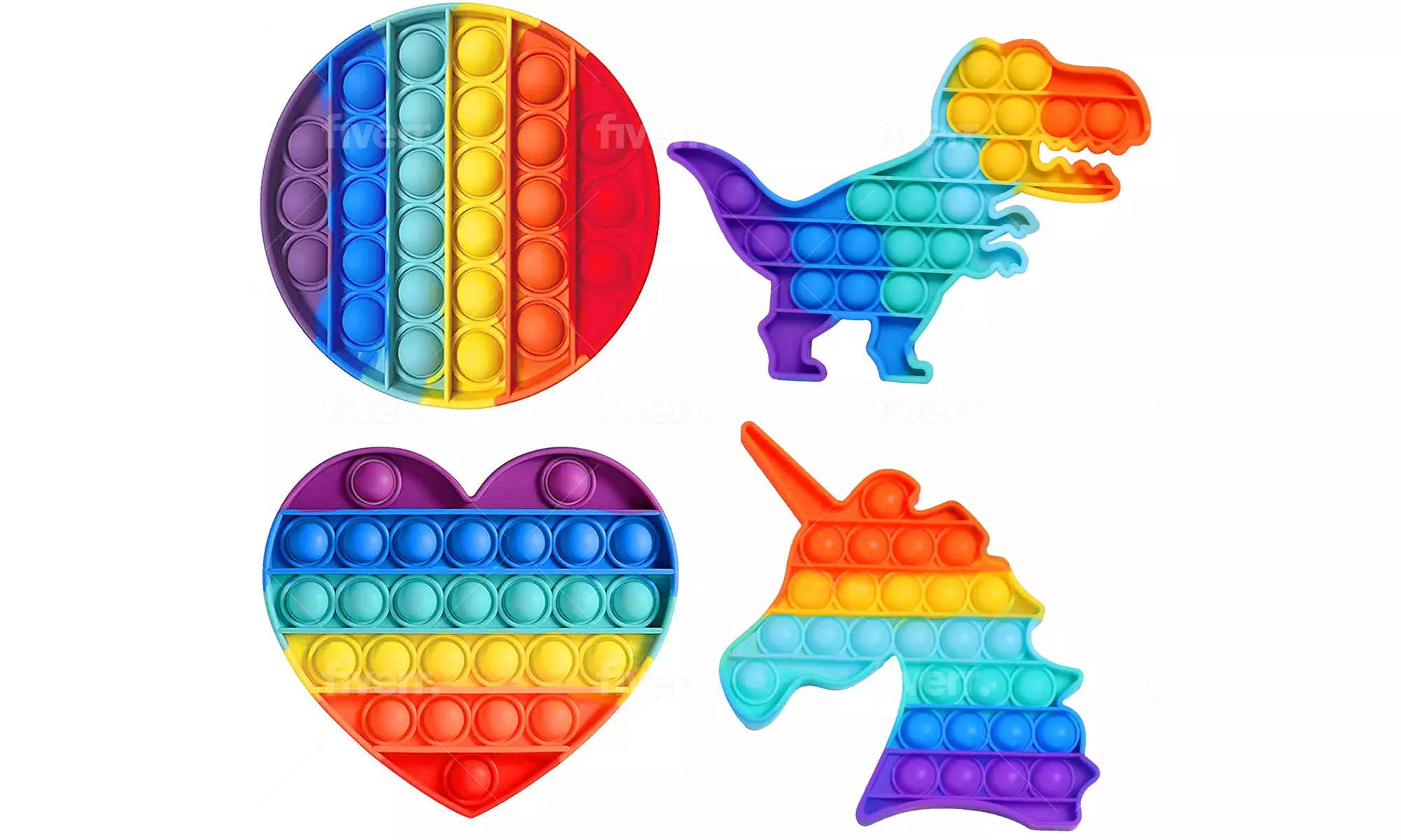 Bubble Push Pop Fidget Toy Set Stress Relief  (4 PCs, Rainbow) - Primary Image