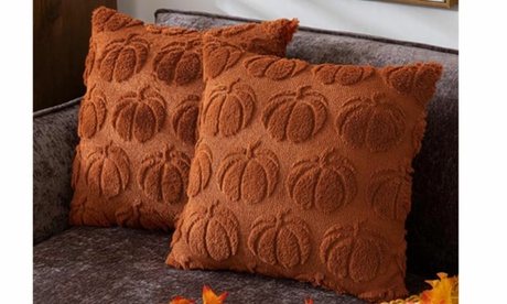 Set Of 2 Pumpkin Fall Decorative Faux Fur Throw Pillow Covers 18 X18 2 White 18inx18in Pillowcase