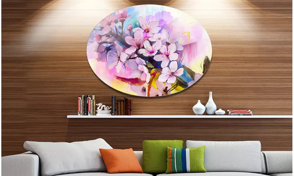 Japanese Cherry Blossoms Watercolor' Disc Floral Metal Circle Wall Art - Primary Image