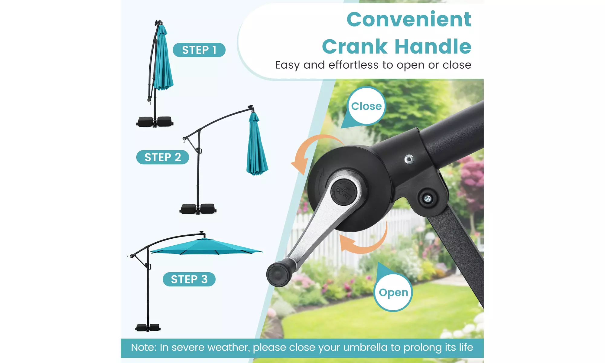 Costway 10 FT Solar Offset Hanging Umbrella with Base