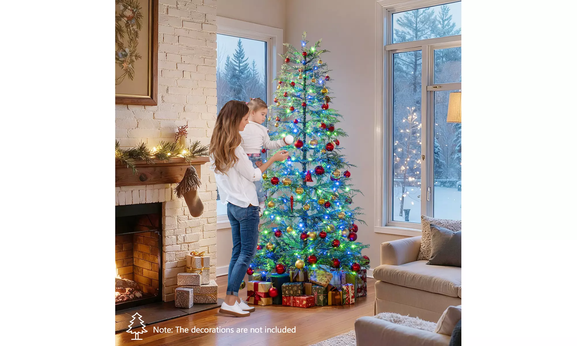 Costway Pre-Lit Artificial Christmas Tree with Branch Tips | Warm White LED Lights | Easy Setup & Home Decor