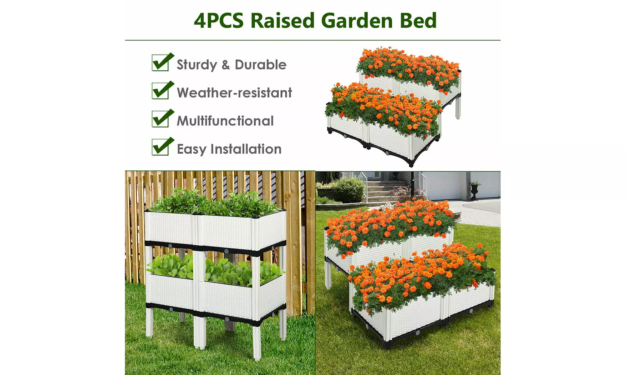Costway Set of 4 Raised Garden Bed Elevated Flower Vegetable Herb Grow Planter