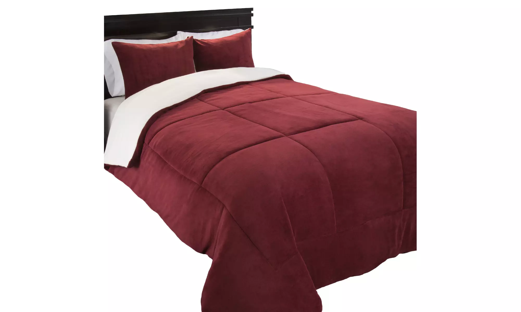 Lavish Home 3 Piece Sherpa/Fleece Comforter Set - King - Burgundy - Second Medium
