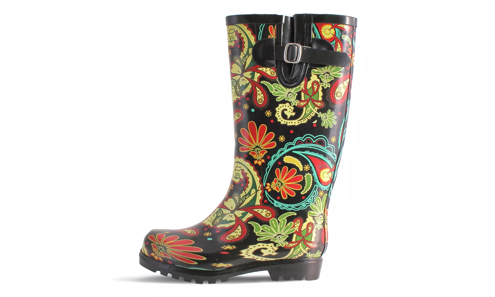 Nomad Footwear Women's Black Floral Paisley Print Rain Boot