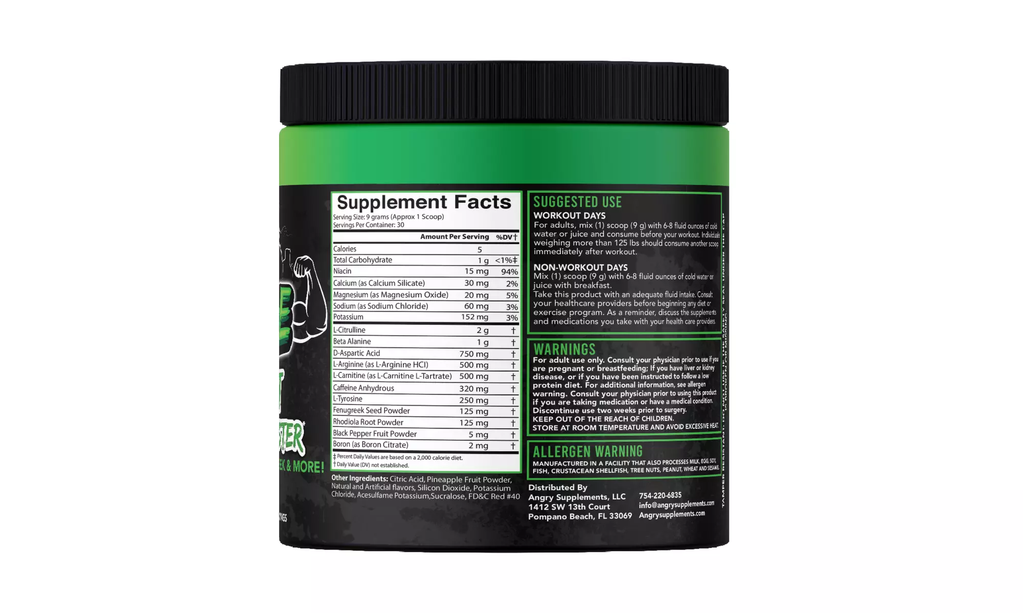 Angry Supplements Raw Rage Pre-Workout Testosterone Booster Powder, Fruit Punch