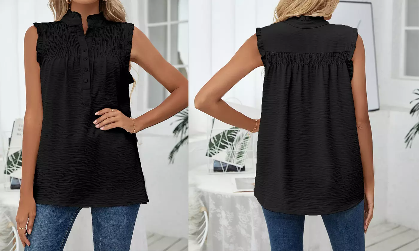 Women's Summer Casual Chiffon Blouses Ruffle Sleeve Tunic Shirts