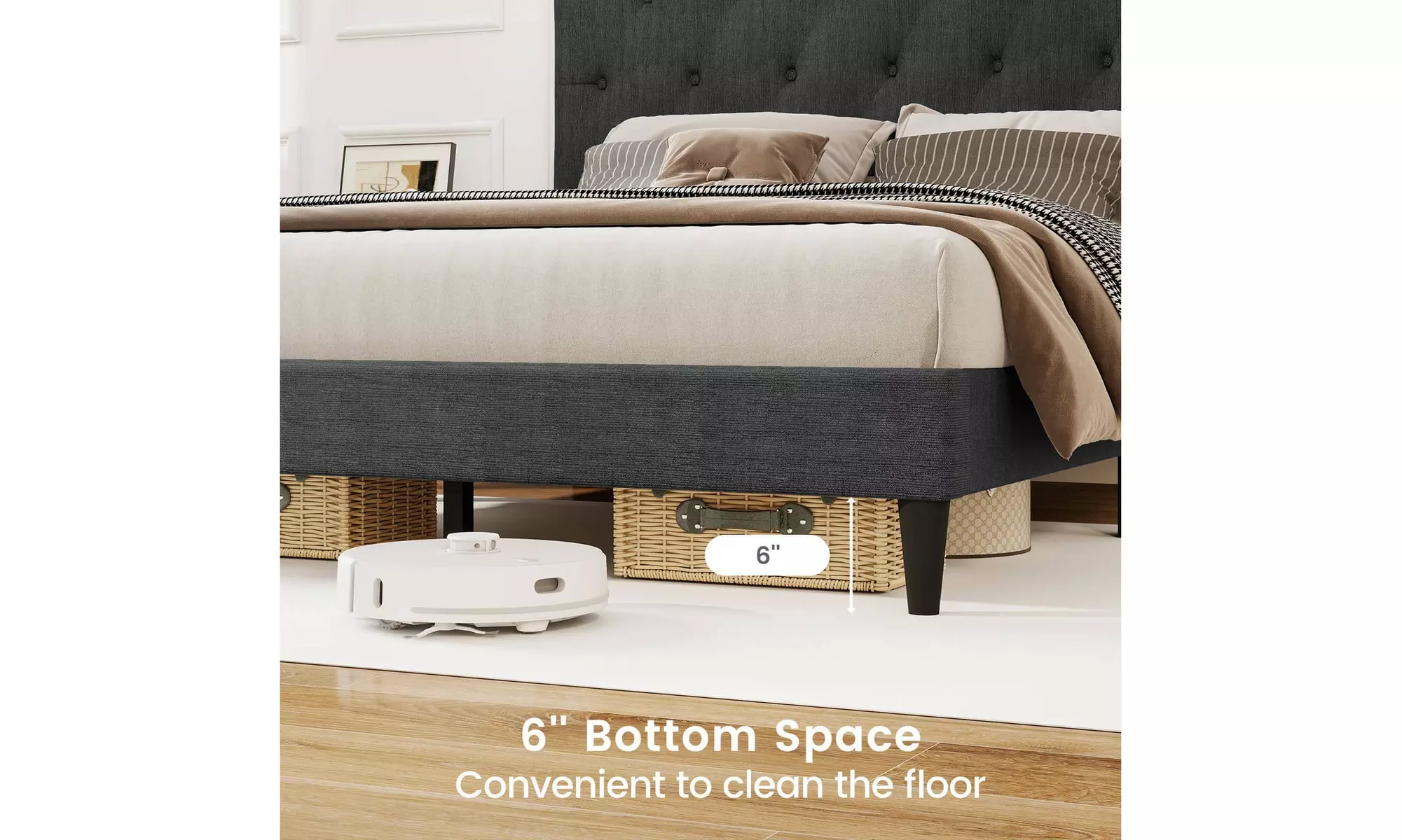 Costway Bed Frame with High Headboard and Wooden Slats