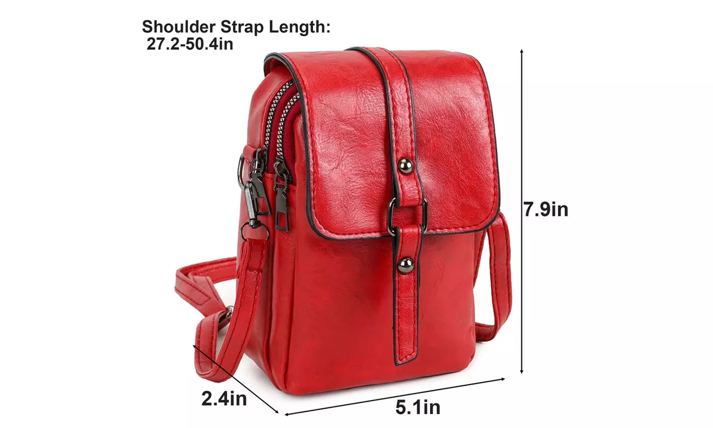 ItBelongs2U Women's Vintage Leather PU Shoulder Crossbody Phone Bag