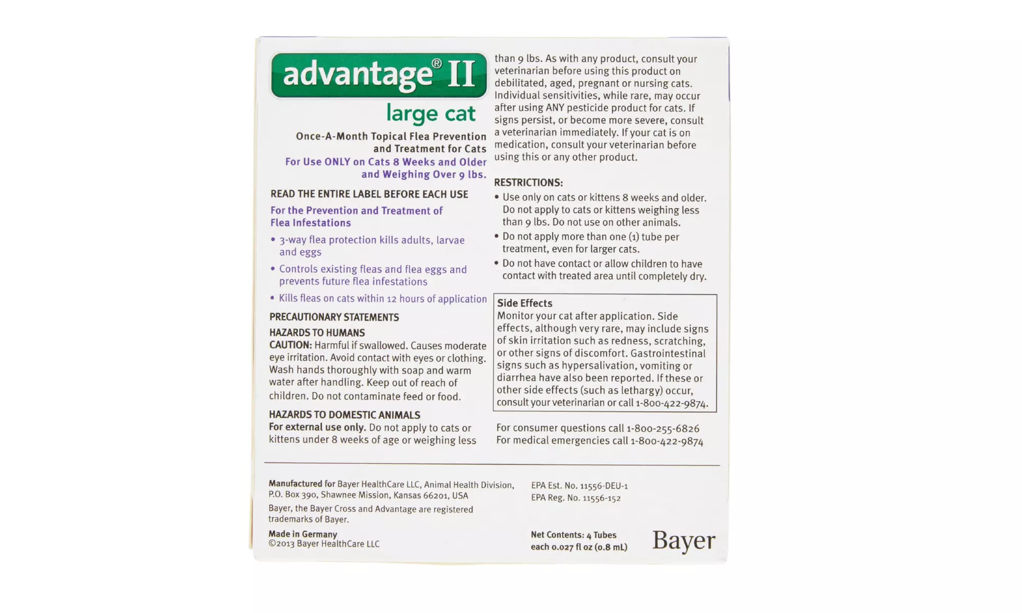 Bayer Advantage II Flea Control Treatment for Large Cats Over 9 lbs, 4 Treatment - Second Medium