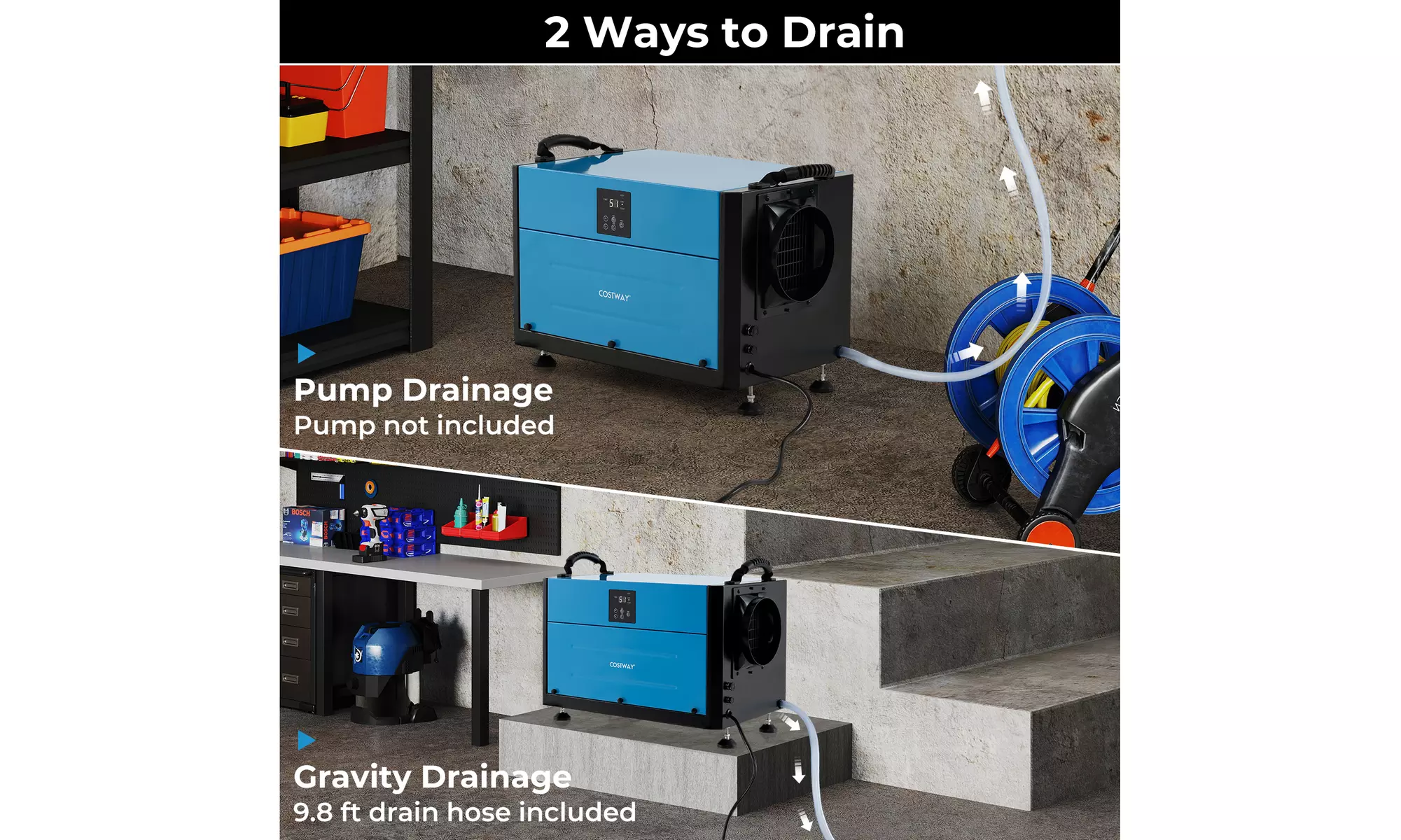 Costway Crawl Space Dehumidifier Commercial Dehumidifier w/ 3 Modes & 24H Timer