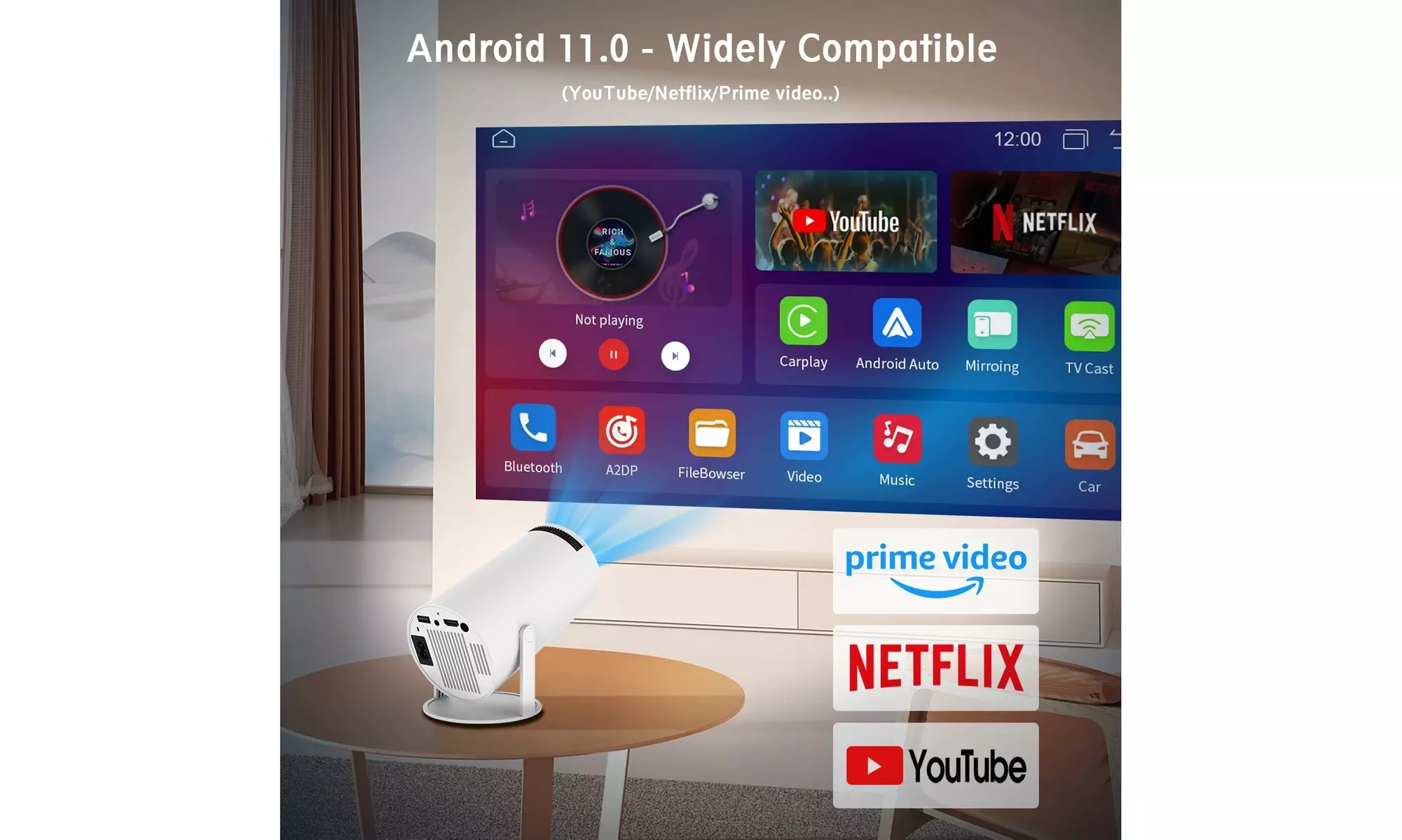 Pro Mini Smart Projector with Android TV, WiFi 6 & Bluetooth 5.4