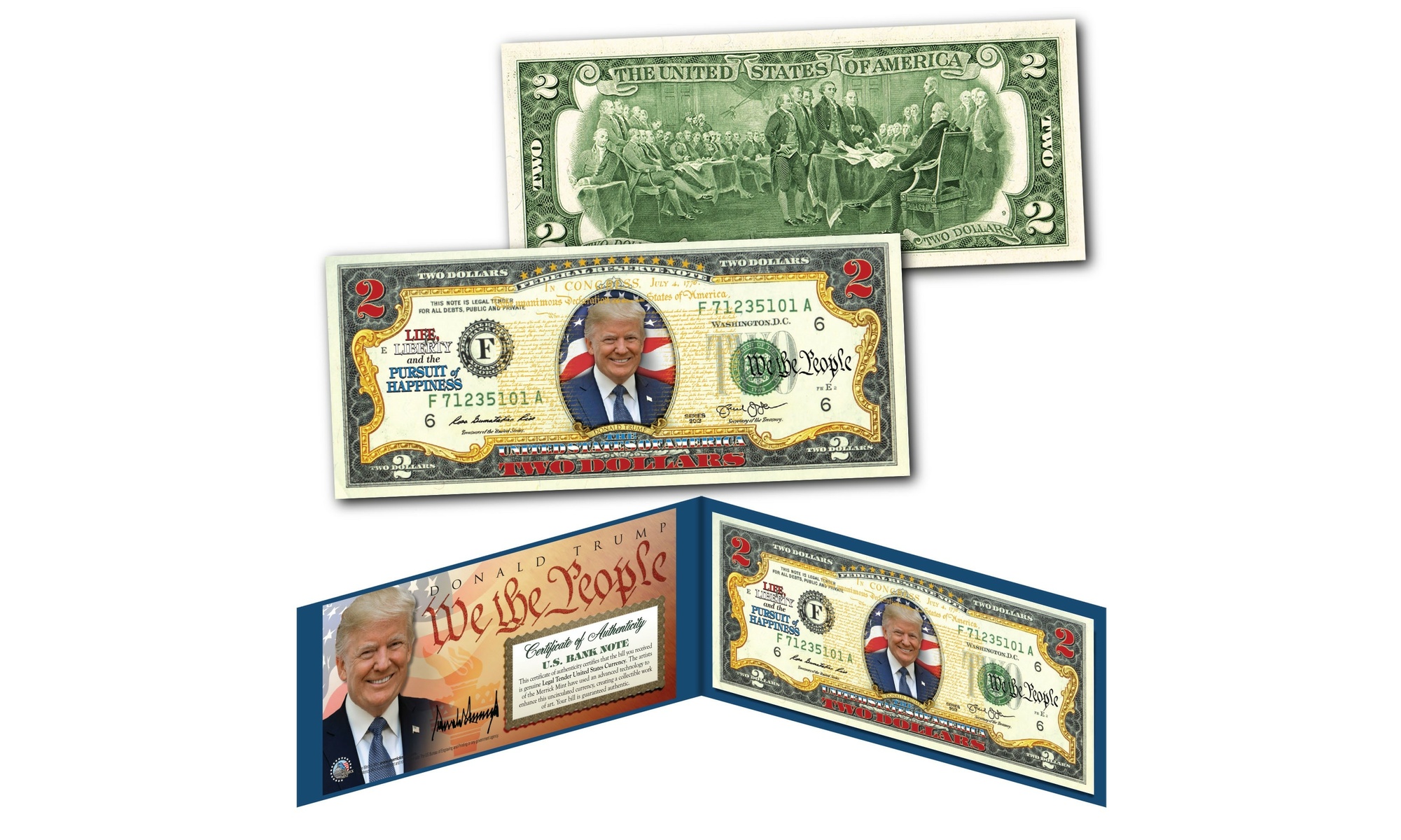 Donald Trump President Declaration of Independence Genuine 2.00 Dollar Bill