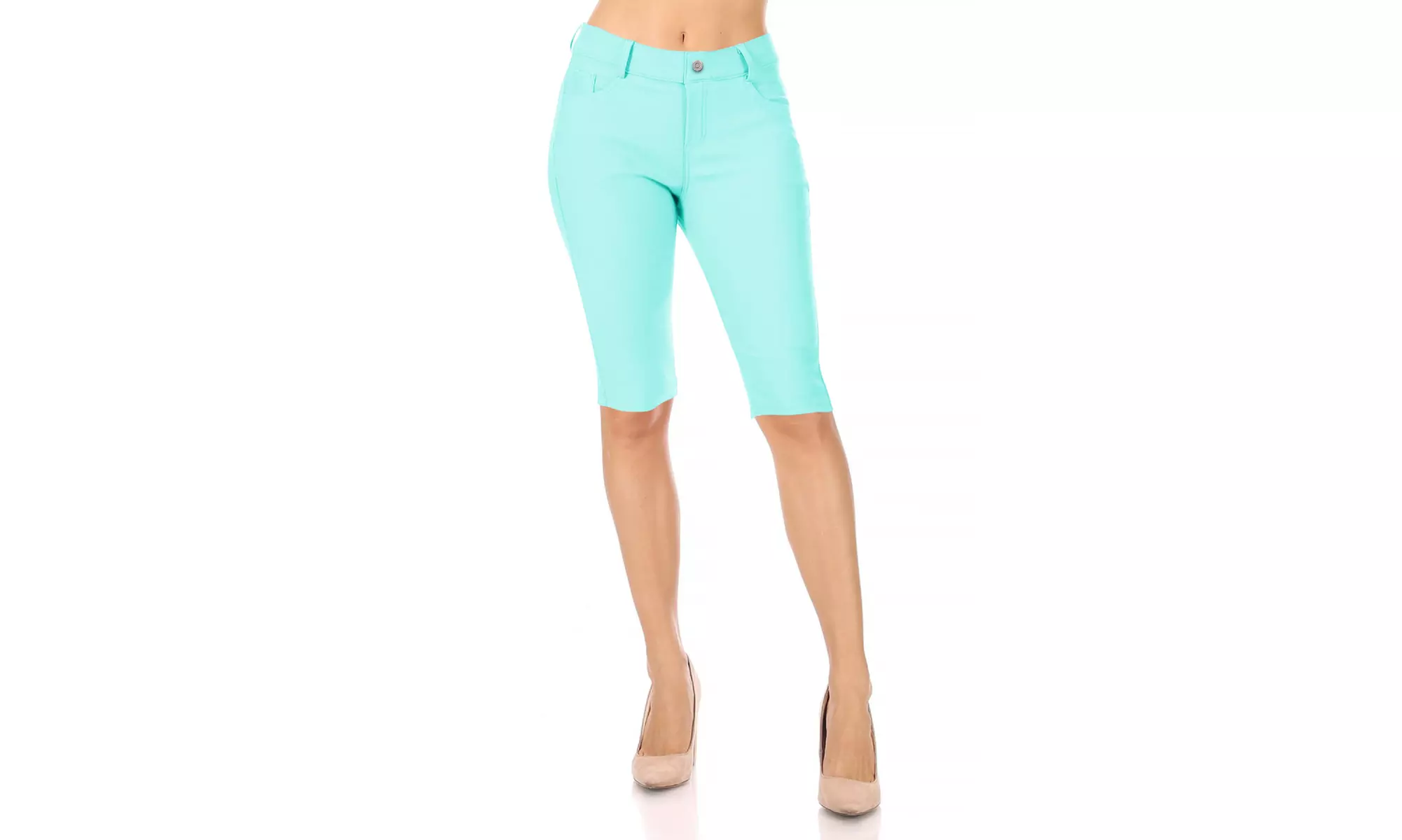 Women's Casual Solid High Waist Slim Fit Bermuda Shorts