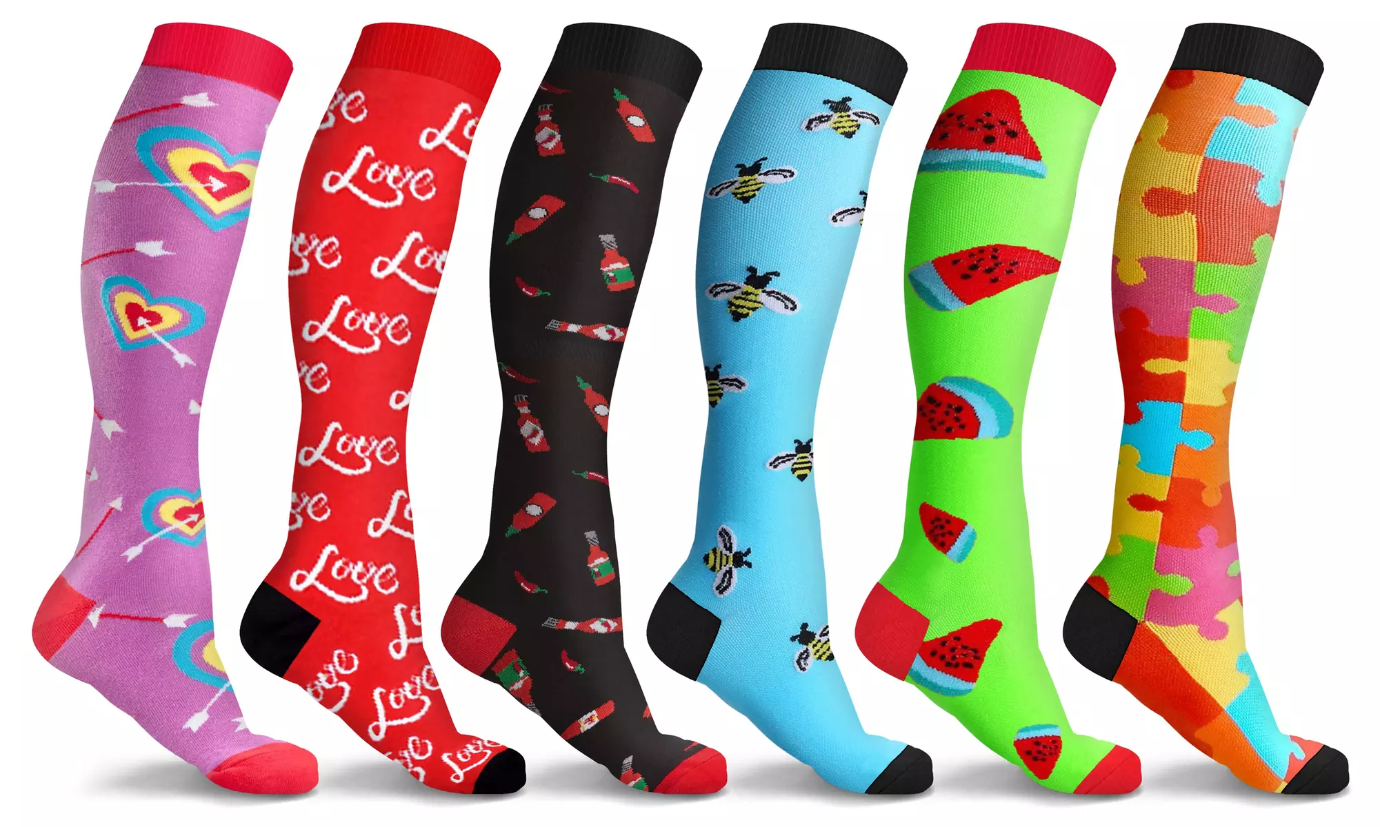 Love & Hearts Fun Compression Socks (3-Pairs) - Primary Image