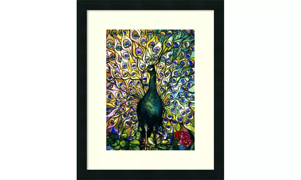 Tiffany Studios 'Fine Peacock' Framed Art Print 18x22-in - Primary Image