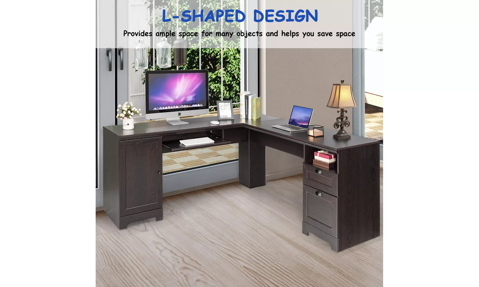 L-Shaped Corner Computer Desk Writing Table Study Workstation w/ Drawers Storage