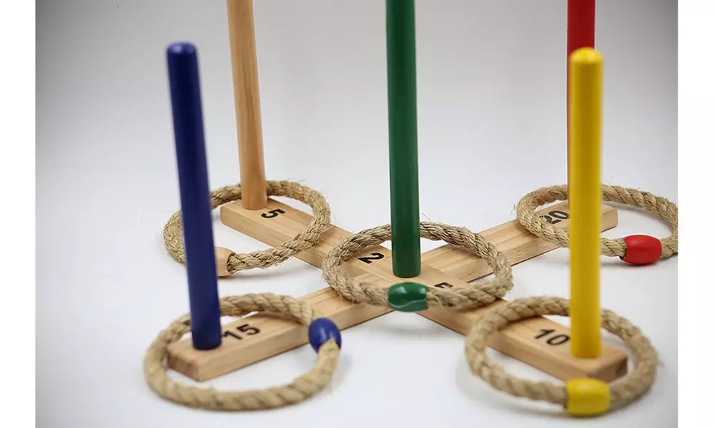 ALL Wooden Ring Toss Game Set Comes with 5 Color Rope Rings - Primary Image