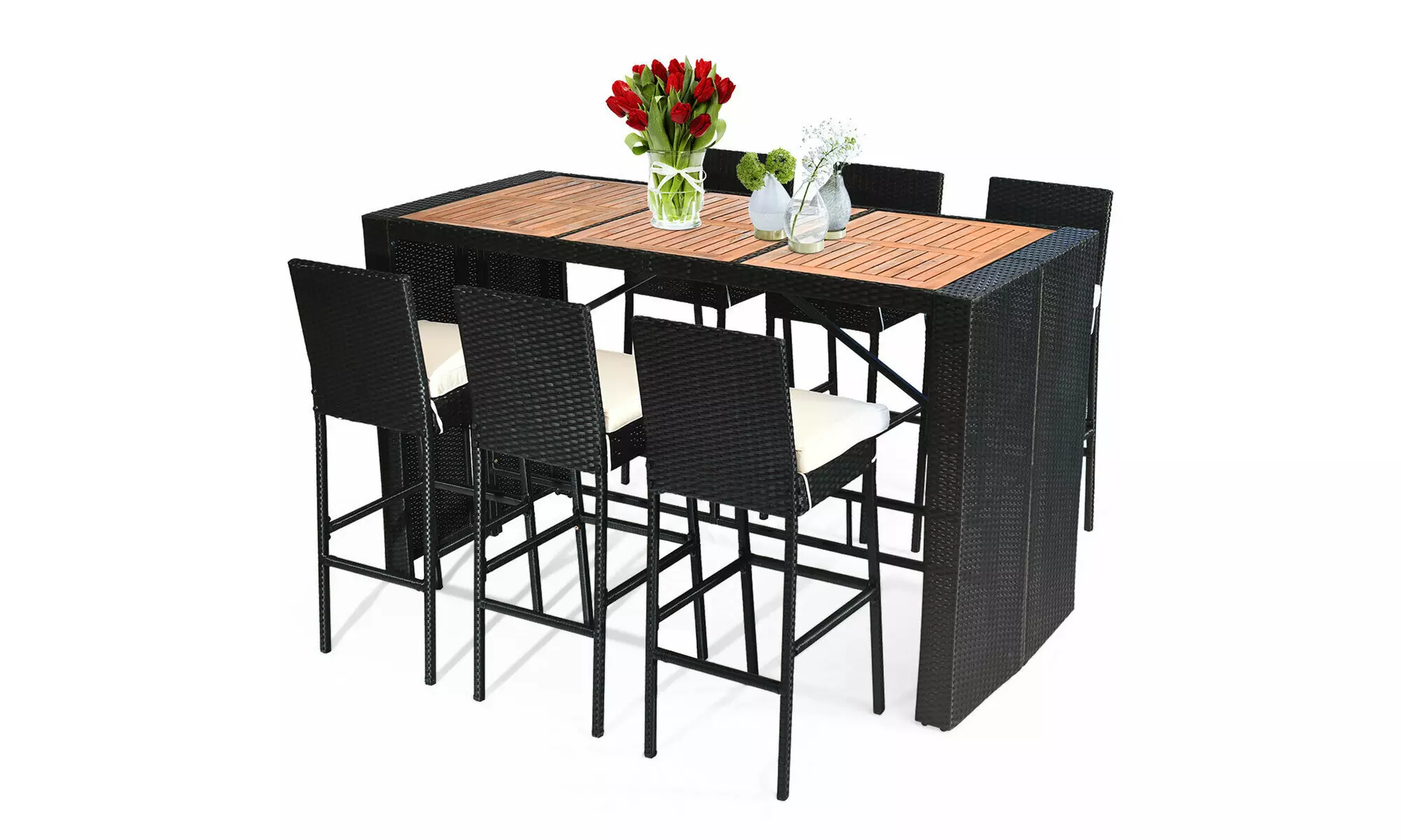 Costway 7 PCS Patio Rattan Wicker Bar Dining Furniture Set w/ 6 Stools - Primary Image