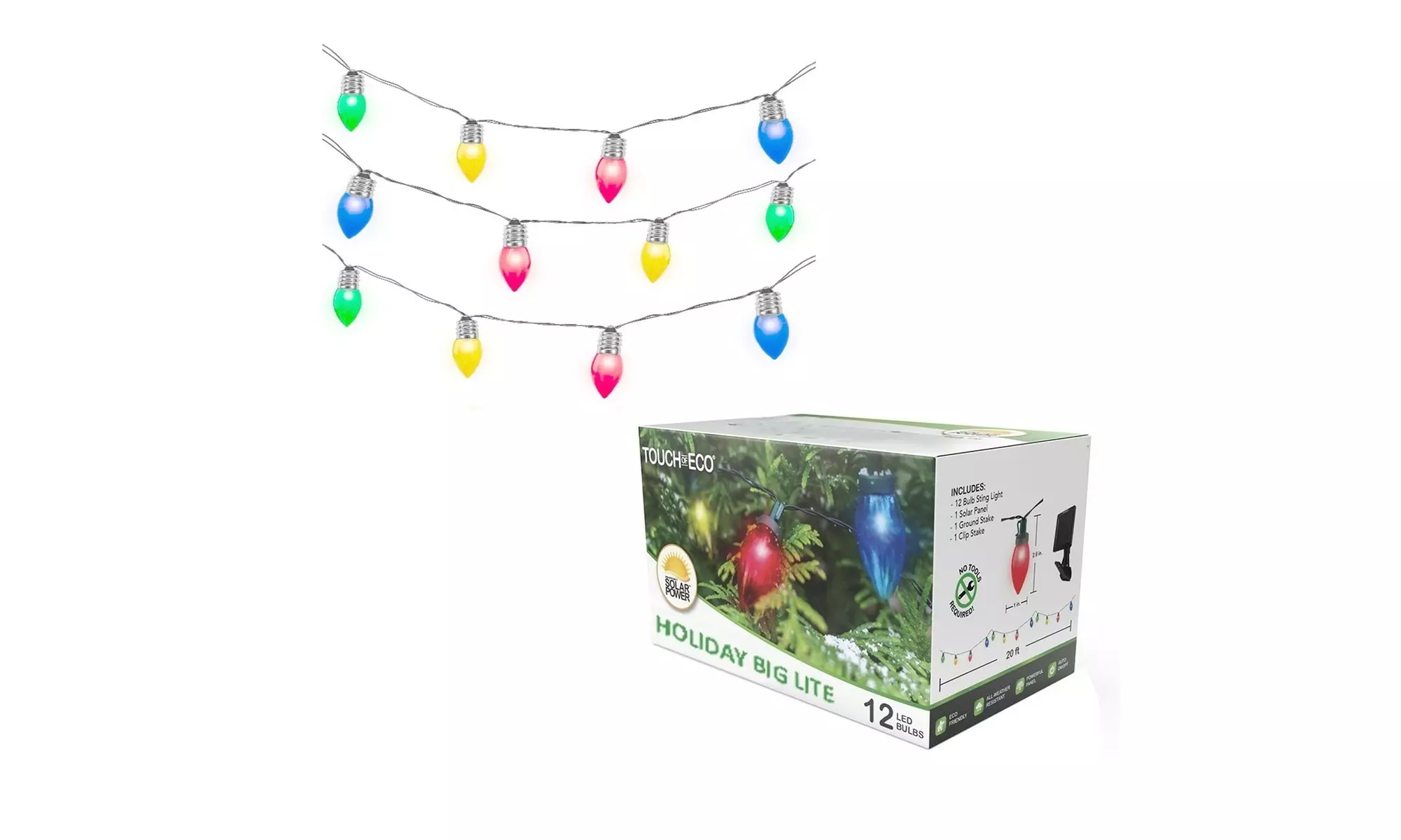 Touch Of ECO Holiday Outdoor Solar Multi-Colored LED Christmas String Lights