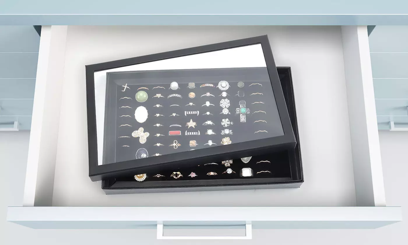 100 Slots Ring Holder Organizer Box Display Case with Transparent Lid