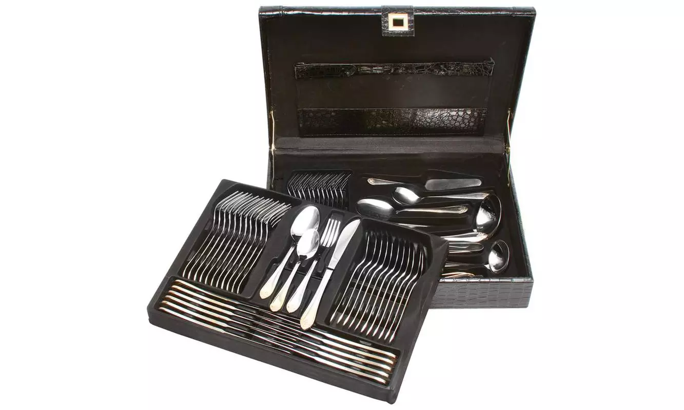  Heavy-Gauge Stainless Steel 72pc Flatware and Hostess Set with Gold Trim - Primary Image