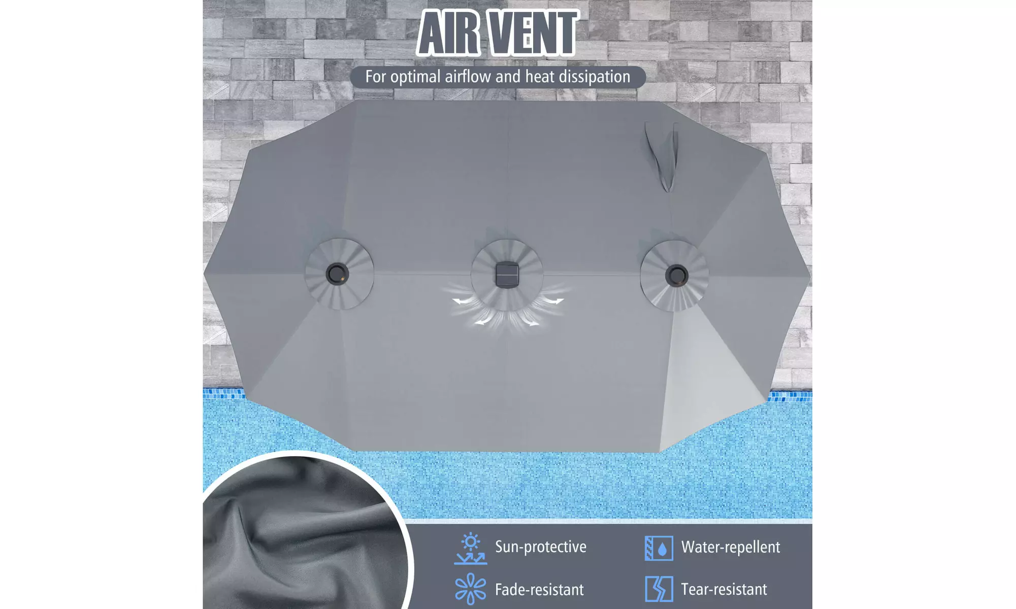 Costway 15.5 FT Extra-Large Patio Umbrella with LED Solar Lights