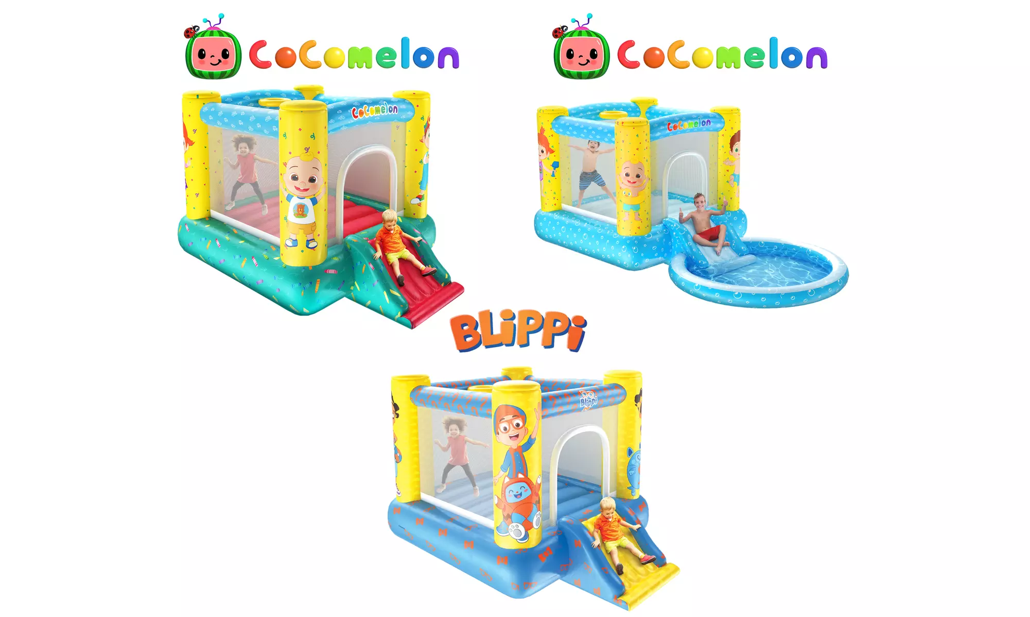 CoComelon or Blippi  Jump N' Slide Bouncer House - Comes with Electric Inflator - Primary Image