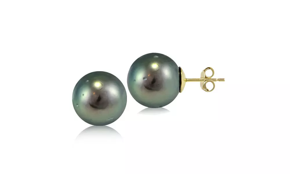 14K Yellow Gold Tahitian Cultured Pearl 11mm Stud Earrings - Primary Image