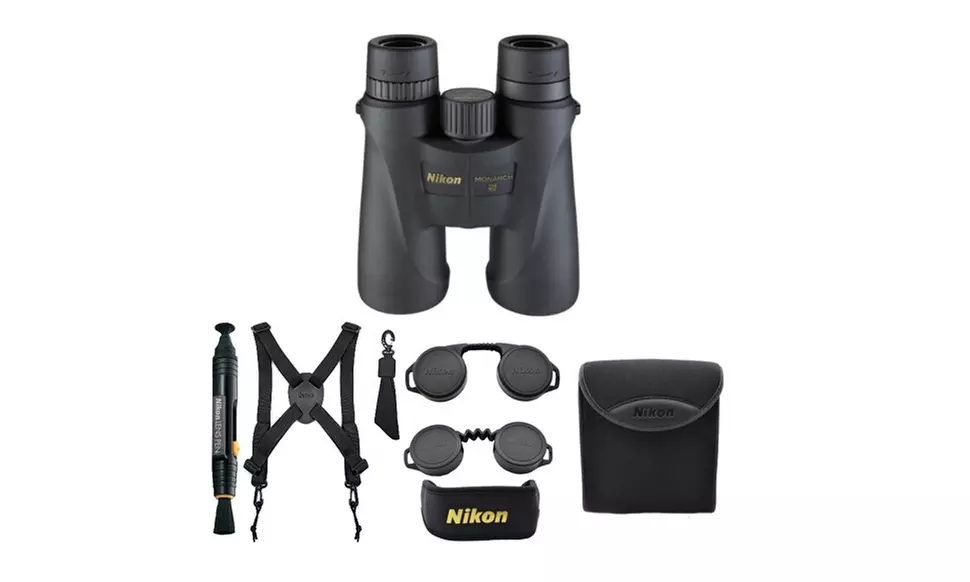 Nikon 8x42 Monarch 5 Roof Prism Binoculars (Black) with Binocular Harness Bundle - Primary Image