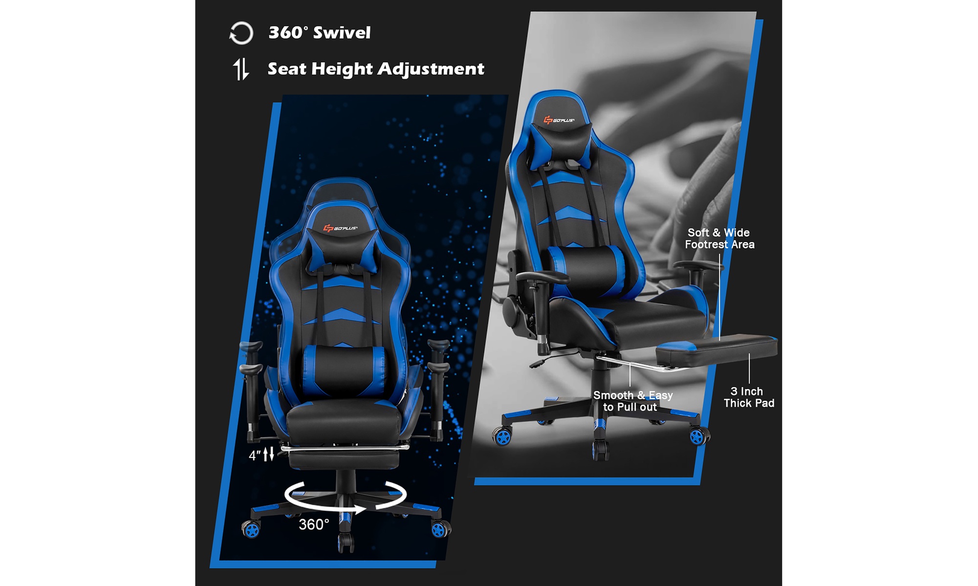 Goplus Massage Gaming Chair Reclining Swivel Racing Office Chair with Footrest