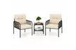 Costway 3-Piece Patio Bistro Set with Cushions and Tempered Glass Table - Second Medium