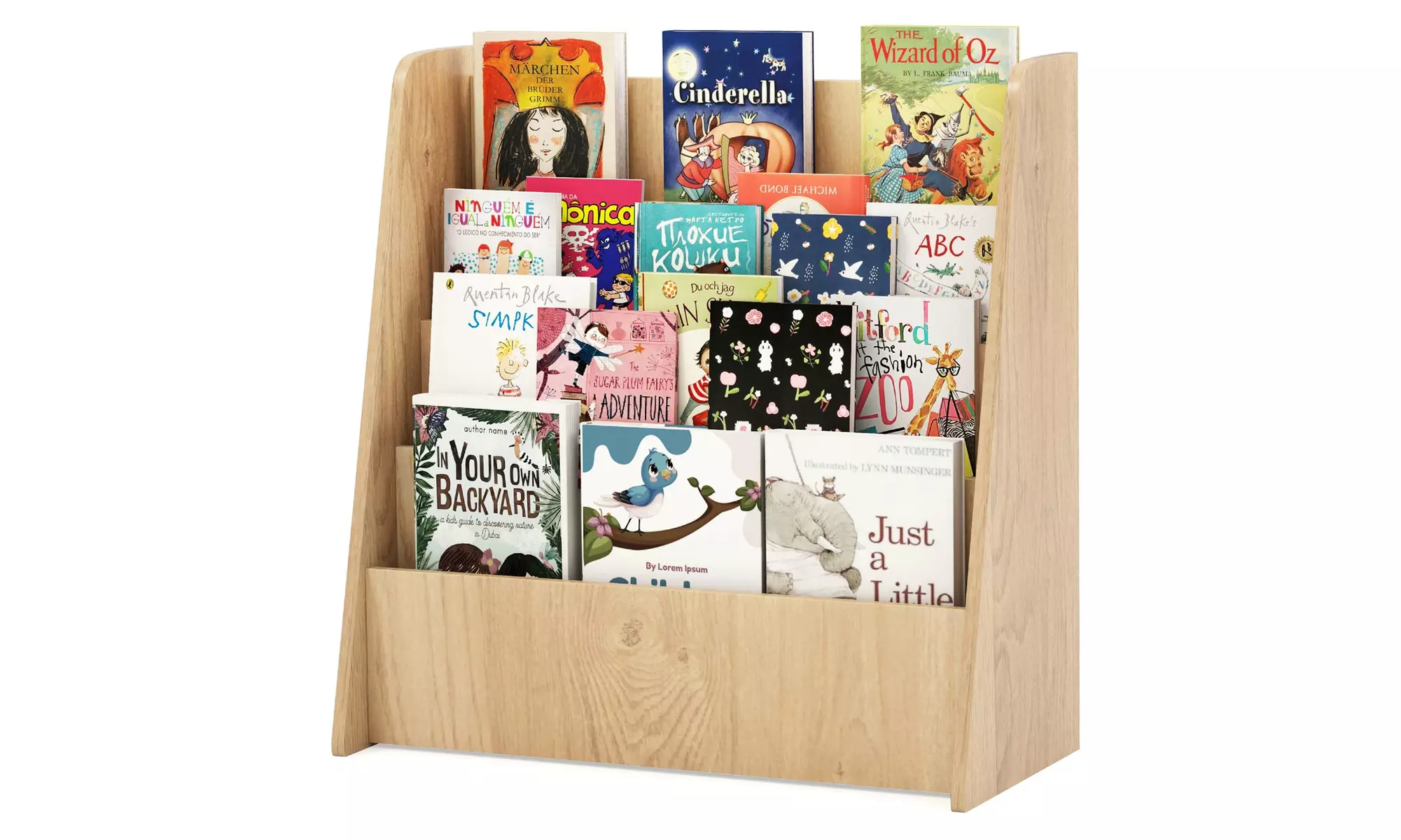Costway 4-tier Kids Wooden Bookshelf Toddlers Book Rack with Deep Shelves
