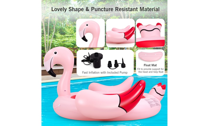 Image 5: 6-Person Inflatable Island Party Floating Flamingo with Electric Pump