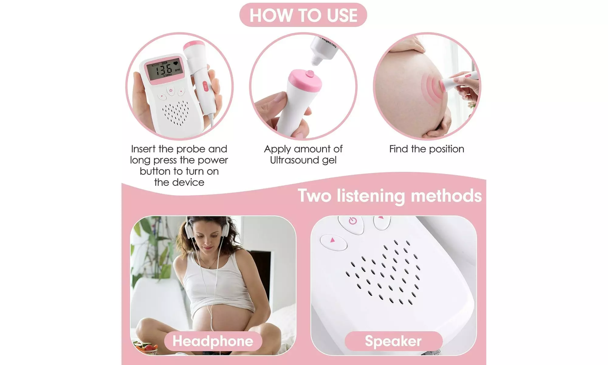 ROVO Fetal Monitor,Baby Heartbeat Monitor Pregnancy Doppler for New Mom Use 