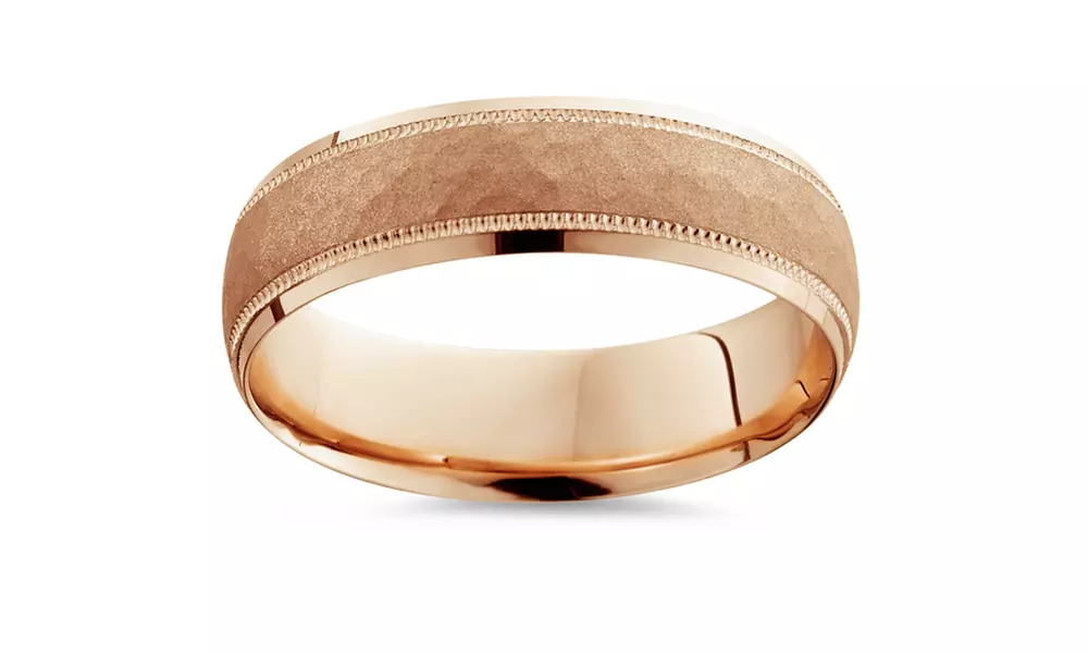 Men's Hammered Wedding Band 14K Rose Gold 6MM - Primary Image