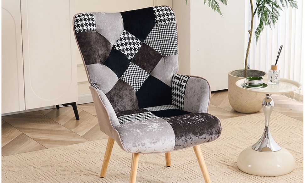 Ferpit Upholstered Wingback Accent Chair with Rubberwood Legs and Levelers
