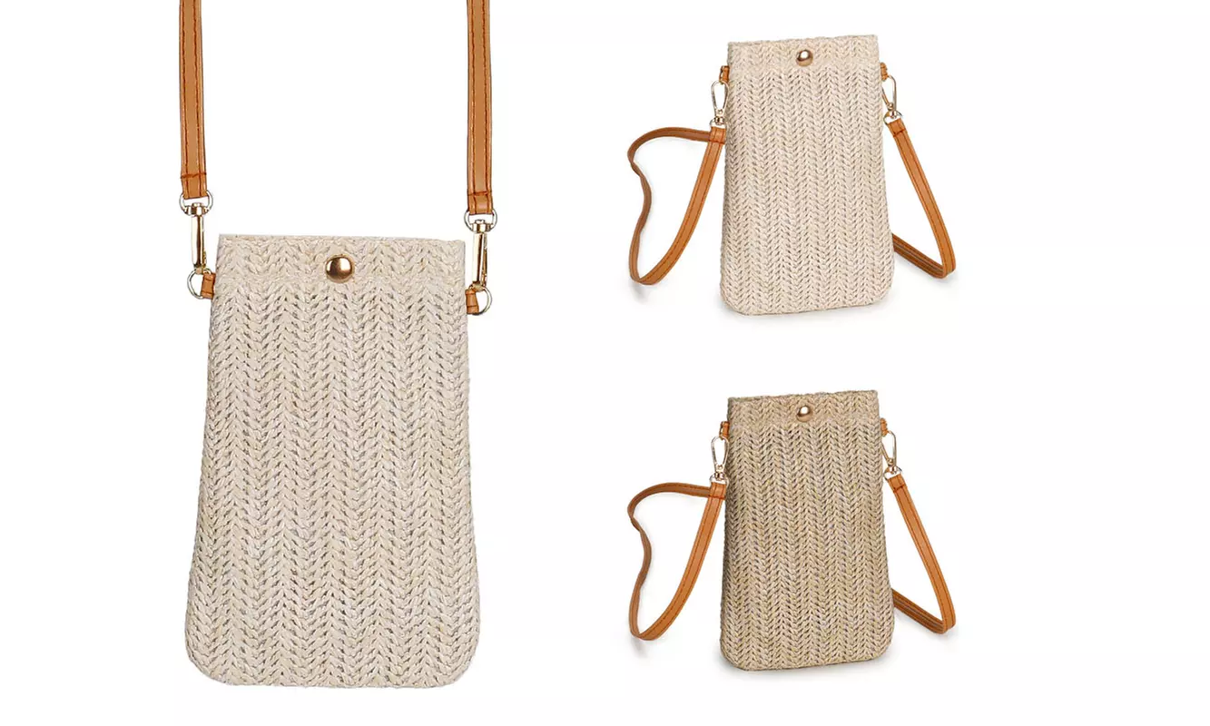 Women Woven Handbag Summer Beach Tote Straw Bag Square Rattan Shoulder Bag