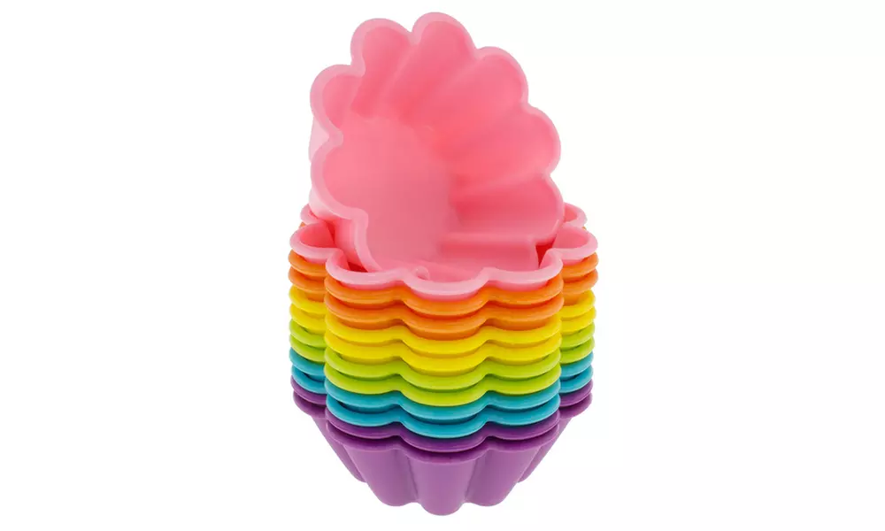 Freshware 12-Pack Silicone Flower Muffin Baking Cup, Rainbow Color - Primary Image