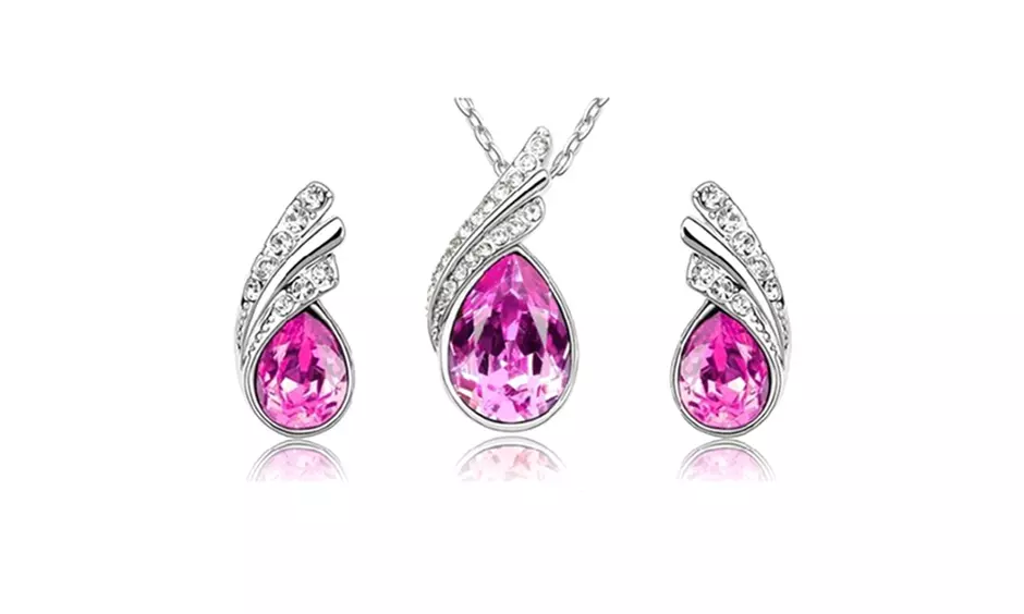 Angel Tear Drop Austrian Crystal Pendant & Earring Set - Second Medium
