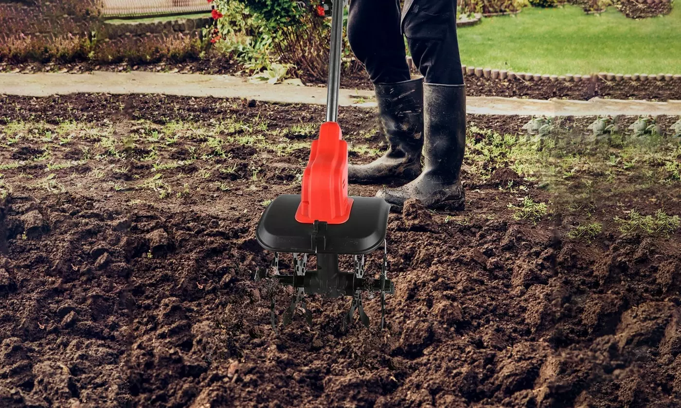 iMounTEK Cordless Electric Garden Tiller Cultivator with Steel Blade Tines