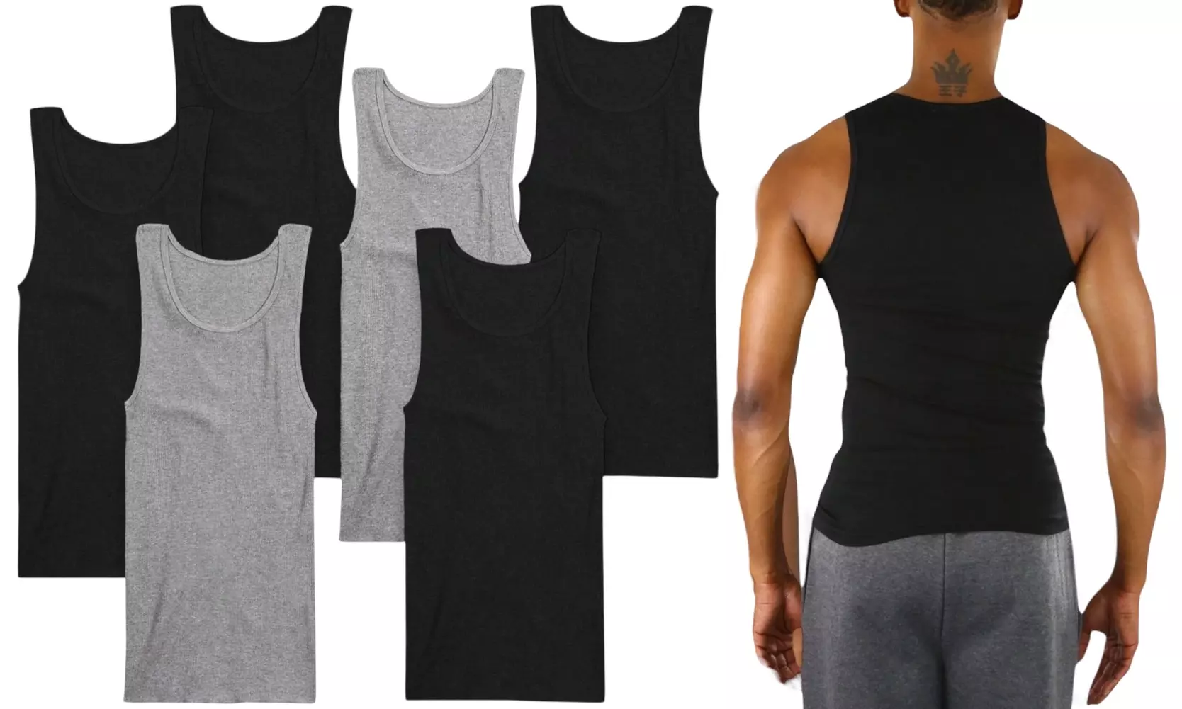 ToBeInStyle Men's Multi-Pack Of Slim Fit Shallow Scoop Neck Sleeveless A-Shirts