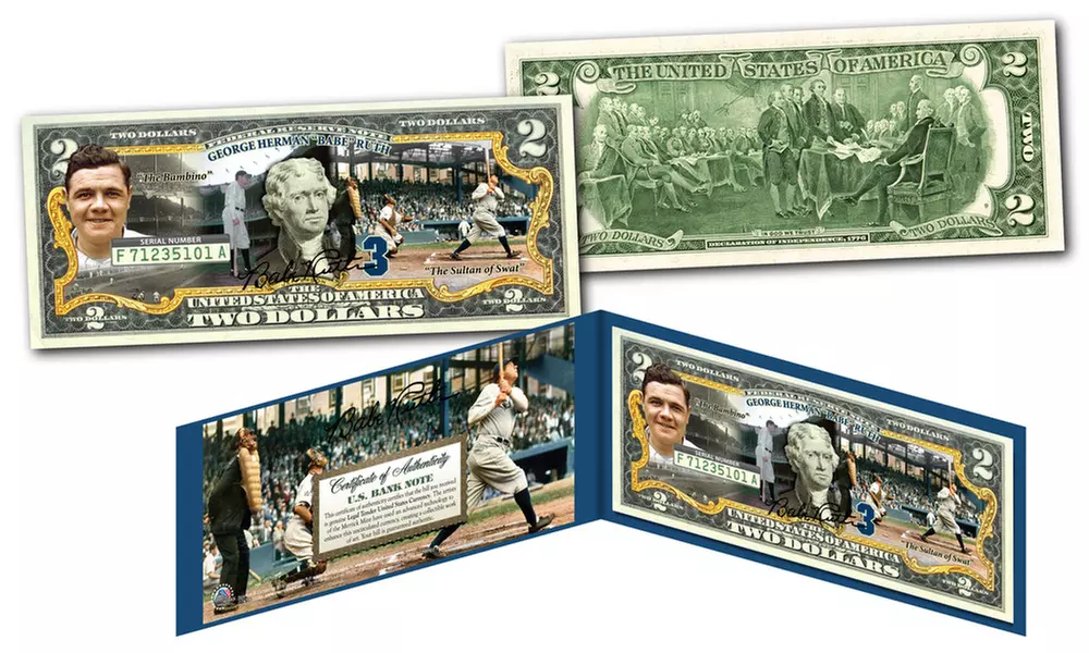 BABE RUTH * The Sultan of Swat * Official Genuine Legal Tender Two-Dollar Bill