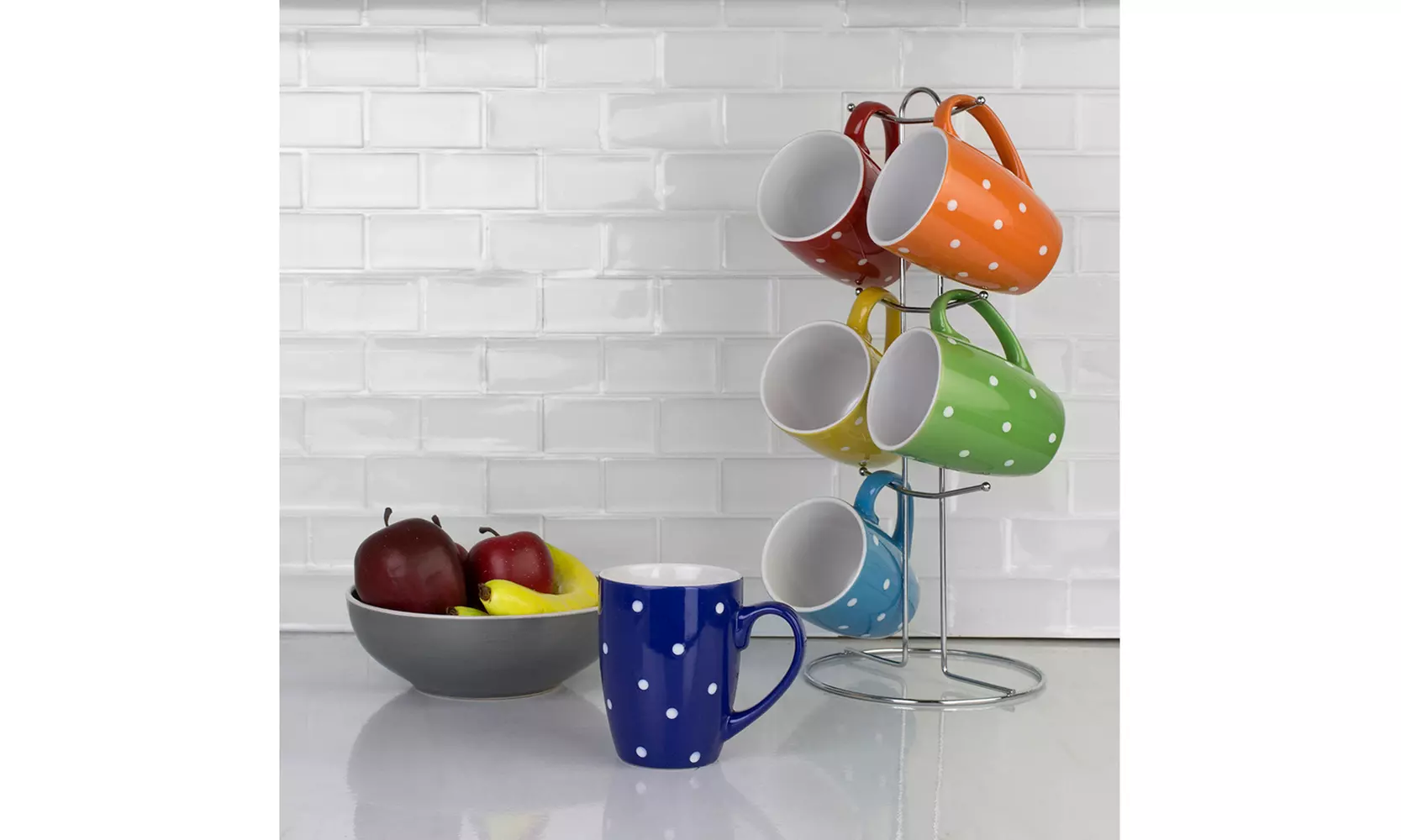 Heritage Houseware 6 Piece Polka Dot Mug Set with Stand - Second Medium