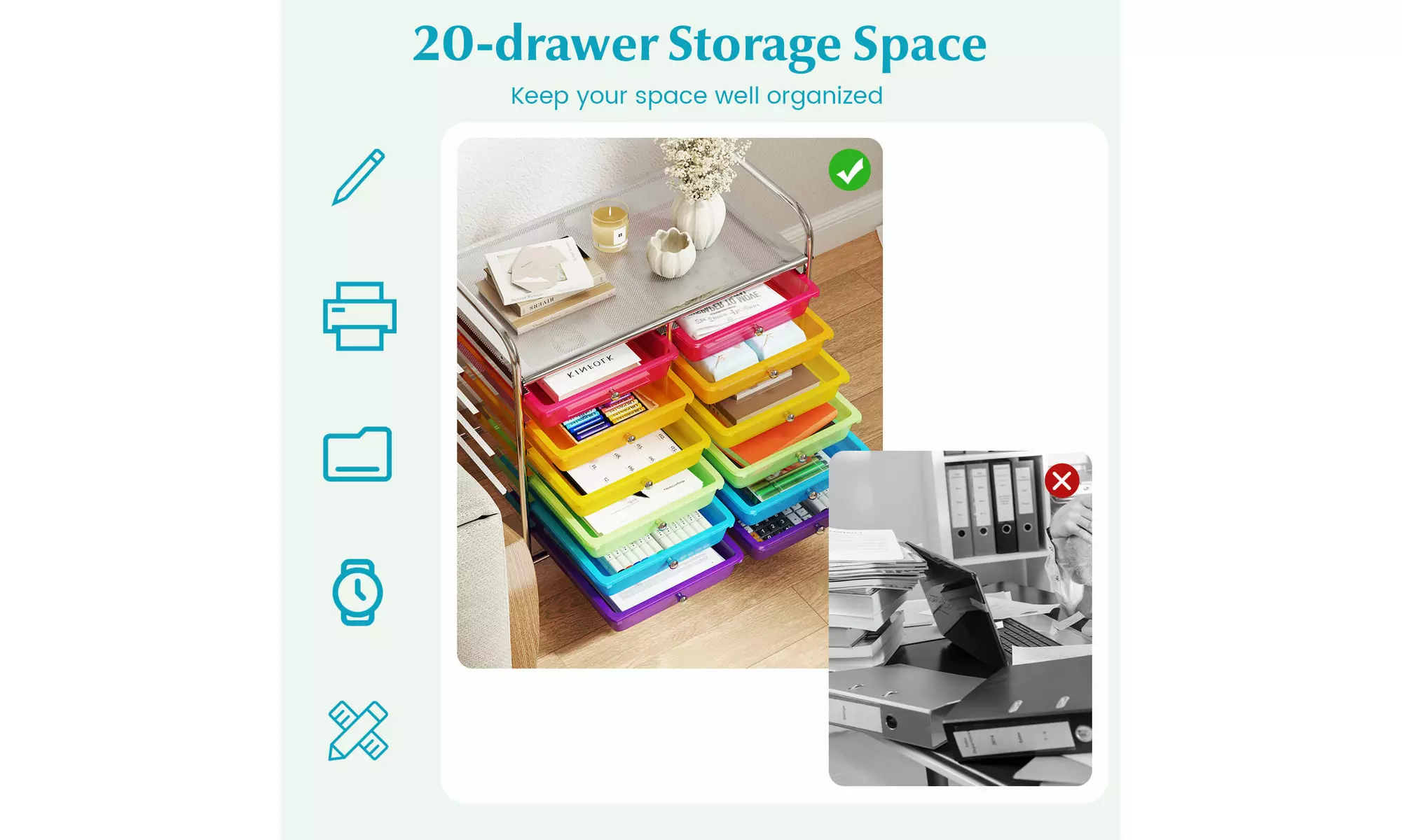 Costway 12 Drawers Rolling Cart Storage Scrapbook Paper Studio Organizer Bins