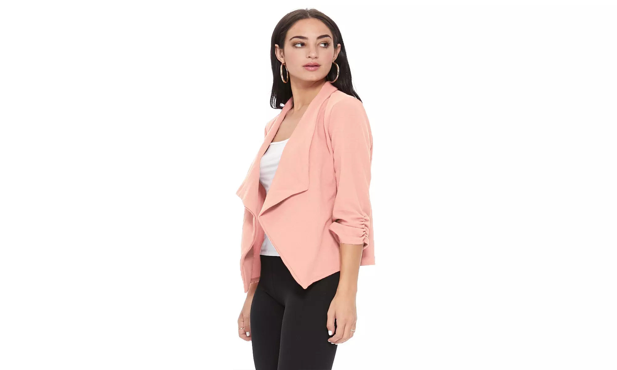 MOA Collection Solid Draped Open Front 3/4 Sleeve Jacket