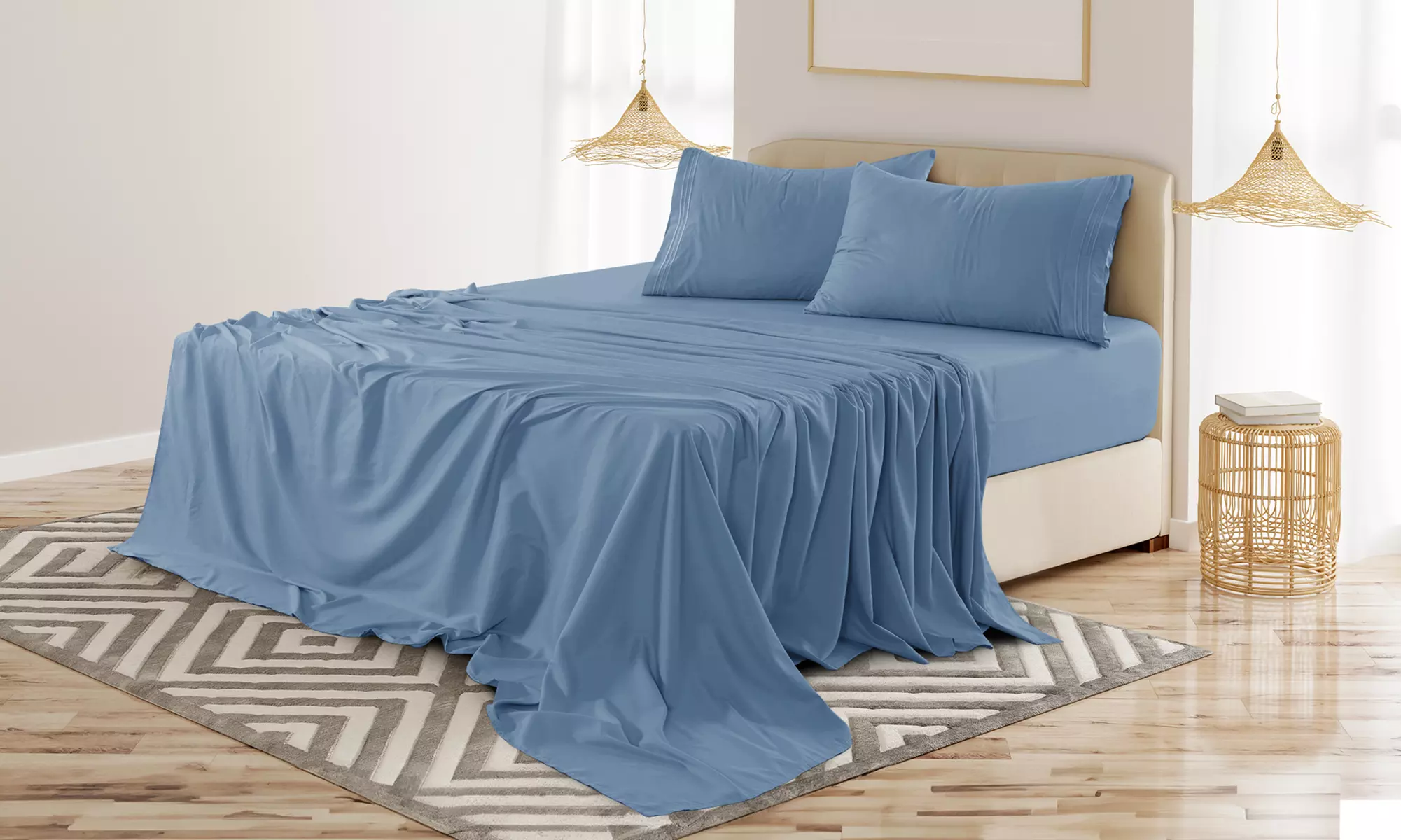 Lux Decor 4Pc Deep Pocket Sheet Set With Embroidered Pillowcases & Giftable Bag