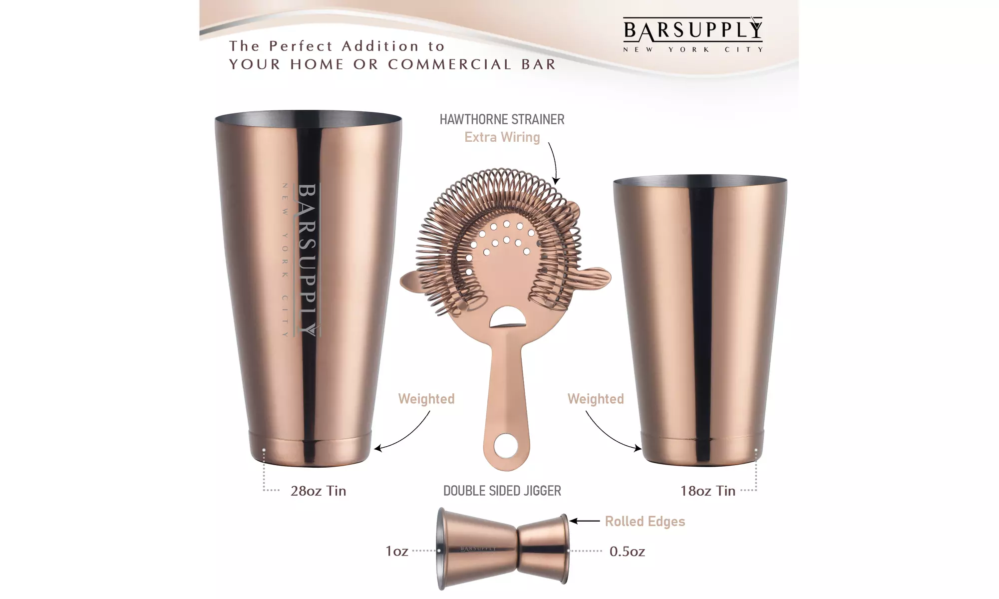 Professional 4-Piece Boston Cocktail Shaker Set