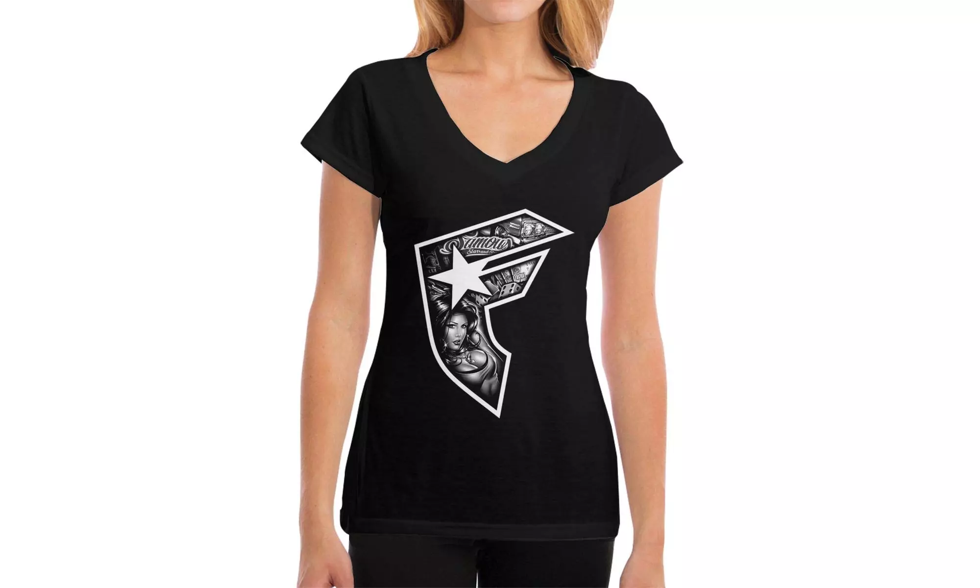 Famous Stars and Straps Women's V-Neck T-Shirt Black - Primary Image