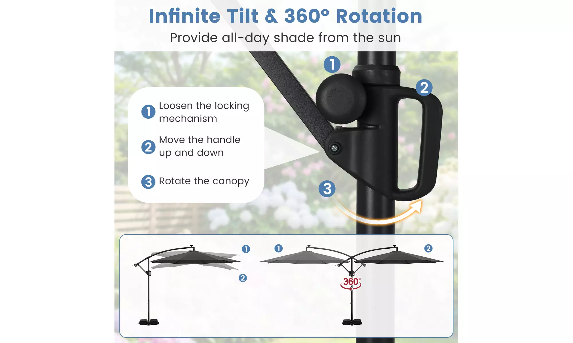 Costway 10 FT Solar Offset Hanging Umbrella with Base