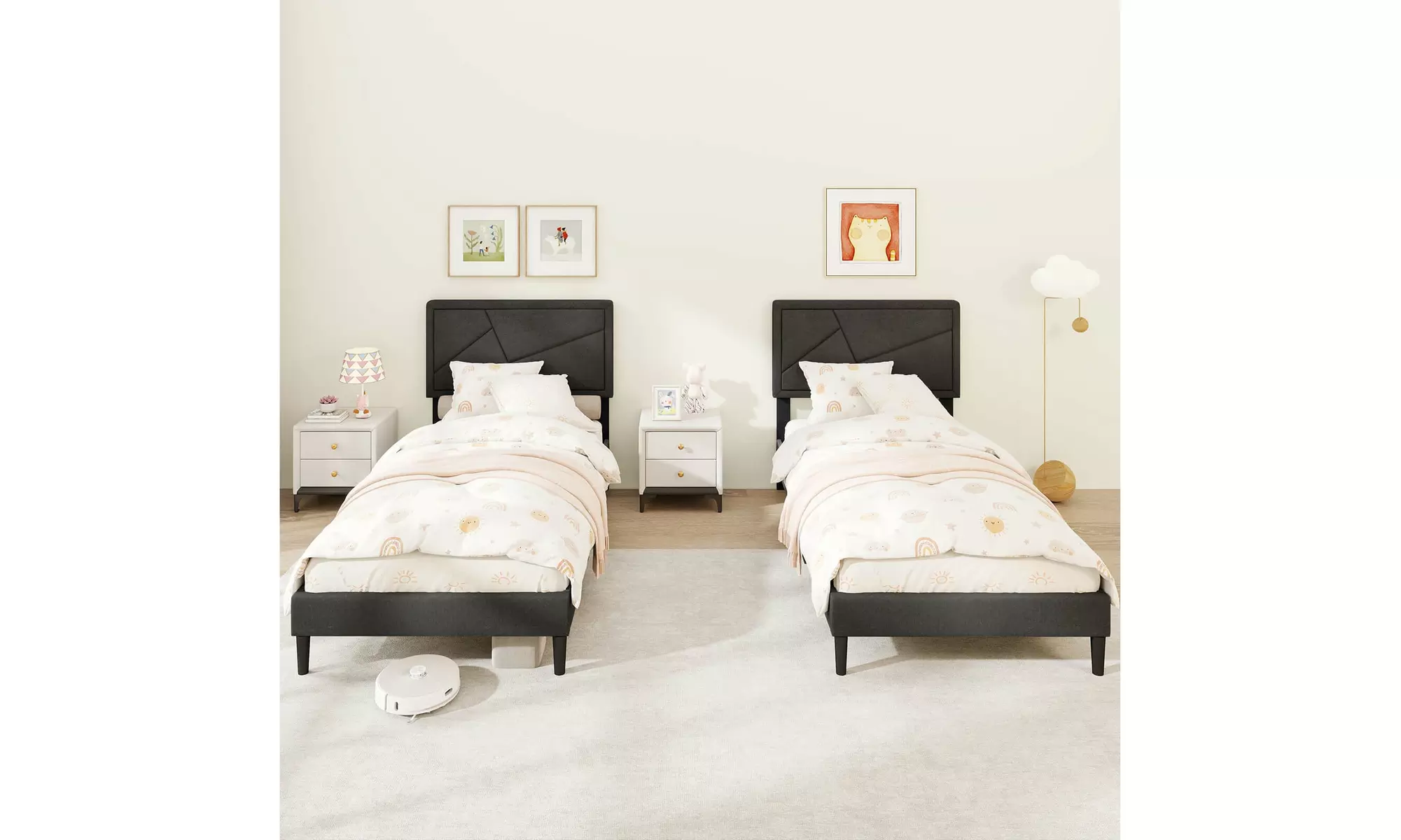 Costway Bed Frame with High Headboard and Wooden Slats